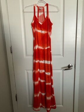 Sleeveless Orange Tie-Dye Maxi Dress with V-Neck